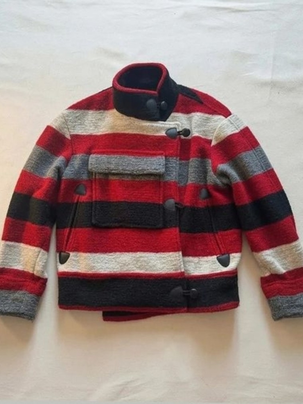 Striped Pea Coat in Red & Black Like New